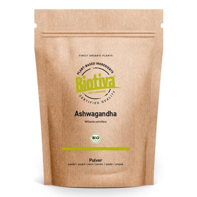 Biotiva Ashwagandha Powder Organic 500g - Ashwagandaroot-Powder - Sleeping Berry - Ayurveda - Indean Ginseng - Withania Somnifera - Vegan - Packed in Germany (DE-ECO-005)