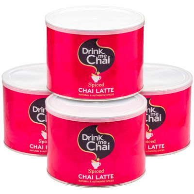 Drink Me Chai Spiced Chai Latte 1kg (Pack of 4) - Just Add Water, Chai Latte Powder (200 Servings Total)