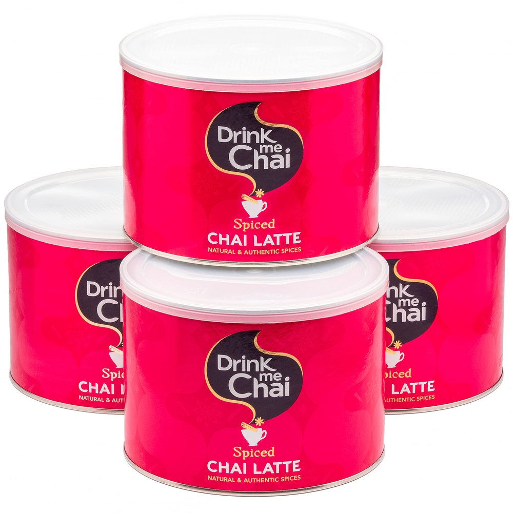 Drink Me Chai Spiced Chai Latte 1kg (Pack of 4) - Just Add Water, Chai Latte Powder (200 Servings Total)