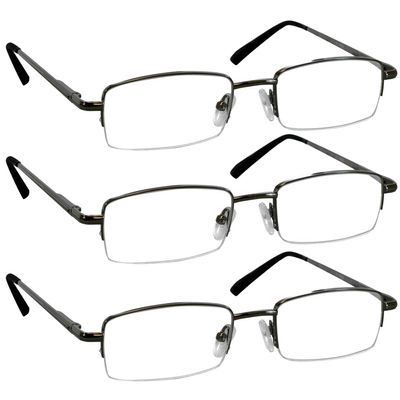 (2.50 - Power, 3 Pack Gunmetal) - Reading Glasses _ Best 3 Pack Gunmetal for Men and Women _ Have a Stylish Look and Crystal Clear Vision When You Need It _ Comfort Spring Arms & Dura-Tight Screws _ 180 Day 100% Guarantee + 2.50
