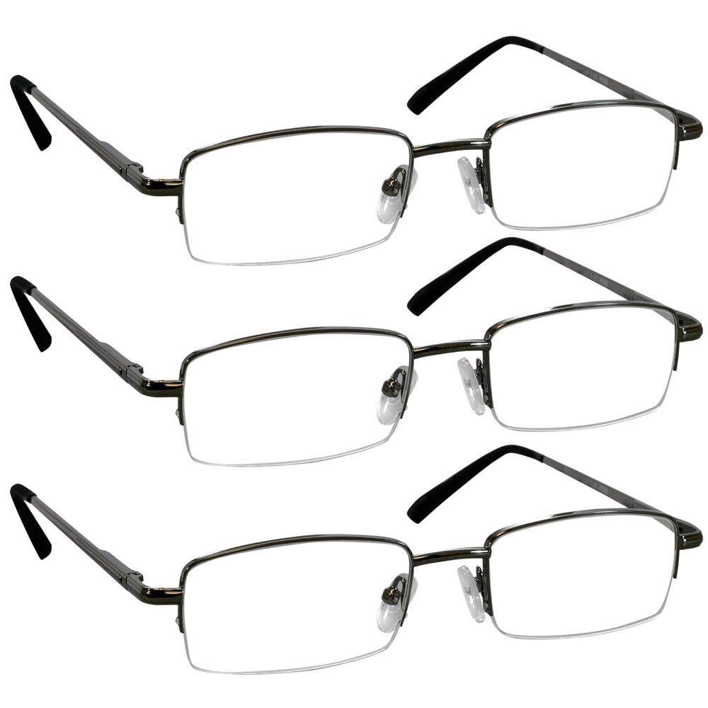 (2.50 - Power, 3 Pack Gunmetal) - Reading Glasses _ Best 3 Pack Gunmetal for Men and Women _ Have a Stylish Look and Crystal Clear Vision When You Need It _ Comfort Spring Arms & Dura-Tight Screws _ 180 Day 100% Guarantee + 2.50