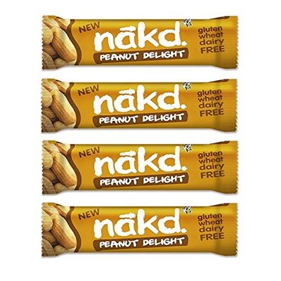 Peanut Delight - Nakd Raw Fruit Nut Bars 35g Each - Gluten Wheat Dairy Sugar Free (Pack of 4)