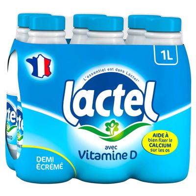 Lait Lactel Vitamine D Demi-crm 1L (Pack de 6)