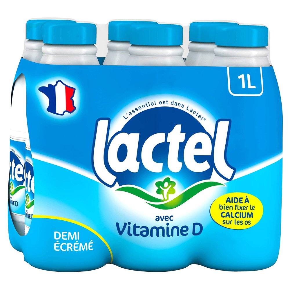 Lait Lactel Vitamine D Demi-crm 1L (Pack de 6)