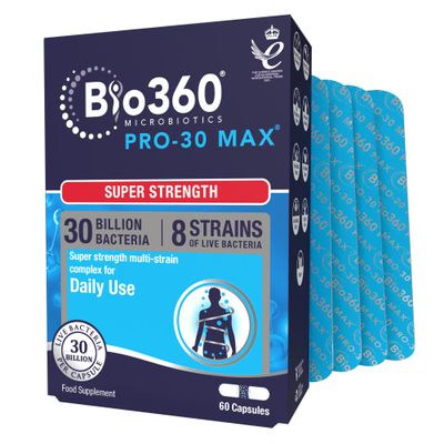 Natures Aid Bio360 Pro-30 Max  30 Billion CFU Probiotic  Supports Gut Health, Immunity & Digestion  Vegan, Gluten-Free, Non-GMO, High Strength Live Cultures for Gut Digestion Health - 60 Capsules
