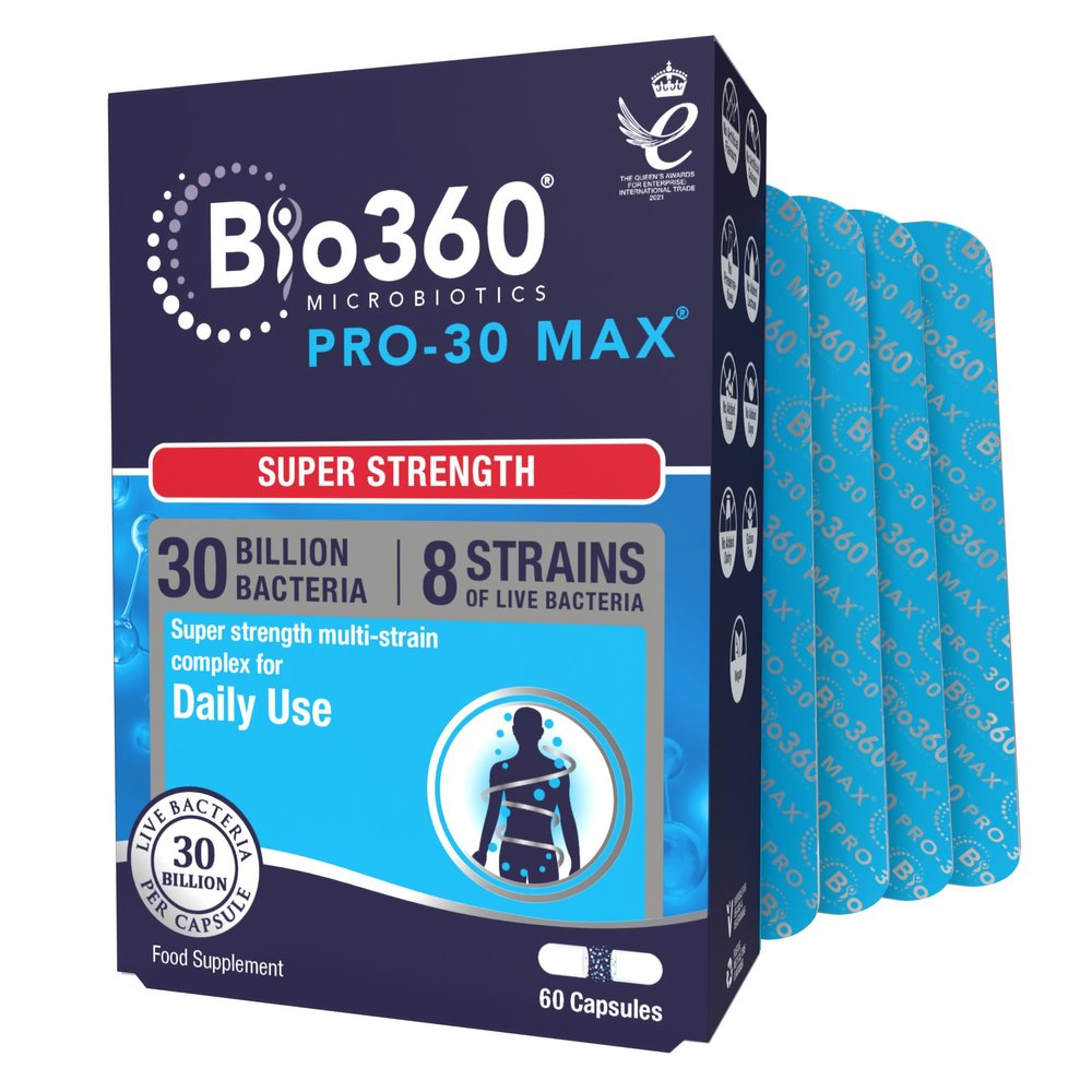 Natures Aid Bio360 Pro-30 Max  30 Billion CFU Probiotic  Supports Gut Health, Immunity & Digestion  Vegan, Gluten-Free, Non-GMO, High Strength Live Cultures for Gut Digestion Health - 60 Capsules