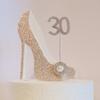 30th Birthday Cake Decoration Gold and White Shoe with Crystal Button Embellishment and Diamante Number (Non- Edible) view 1