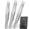 3pcs Tweezers Set with Leather Case - Stainless Steel, Slant, Straight and Pointed Tip Tweezers - Tweeze with Ease, Eyebrow and Nose Hair, Splinters & More view 1