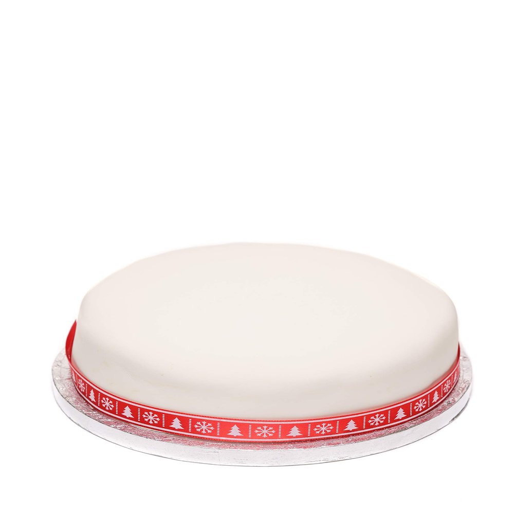 Bizzibeans Iced Christmas Fruit Cake Moist Brandy-Soaked Xmas Fruitcake Fondant Icing Snowflakes & Hand Rolled Marzipan for Xmas Vegetarian & Dairy Free Serves 20 Round, 8, Approx 2.5kg