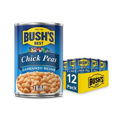 BUSH'S BEST Canned Garbanzo Beans (Chickpeas) (Pack of 12), Source of Plant Based Protein and Fibre, Vegetarian, Low Fat & Gluten Free, 16 oz