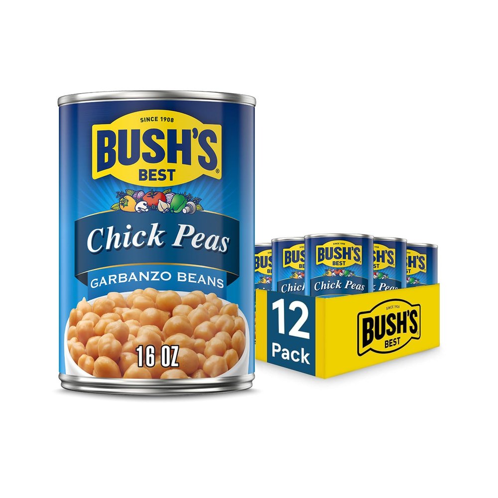 BUSH'S BEST Canned Garbanzo Beans (Chickpeas) (Pack of 12), Source of Plant Based Protein and Fibre, Vegetarian, Low Fat & Gluten Free, 16 oz