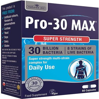 Natures Aid | Pro-30 Max 30 Billion Daily Probiotic Capsules | 1 x 60s