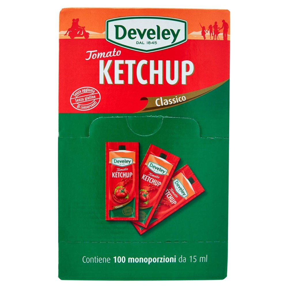 Develey tomato ketchup classico scatolo da 100 monoporzioni da 15 ml cadauna (1000043113)