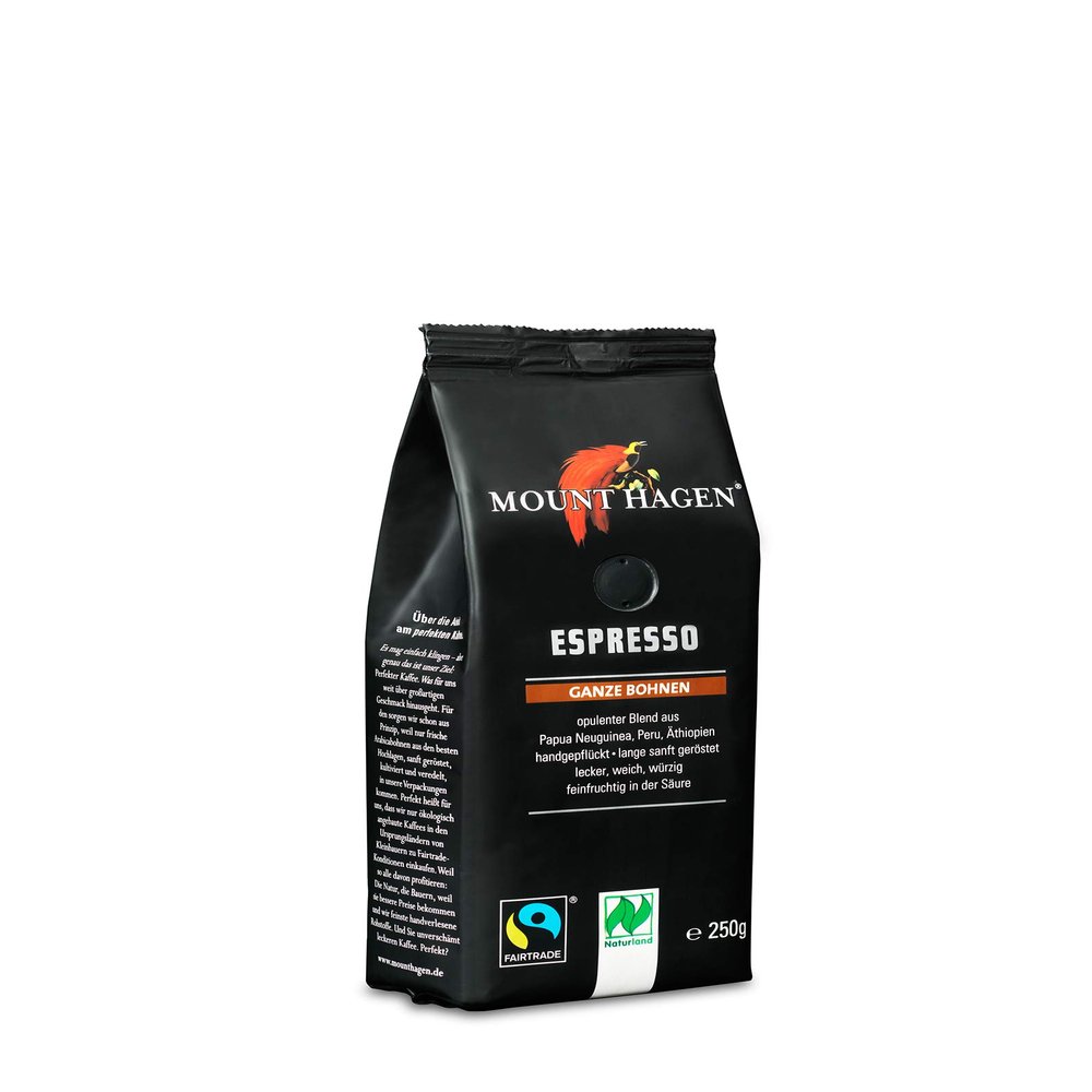 Coffee Beans Espresso FAIR Trade BIO 250 g - MOUNT HAGEN