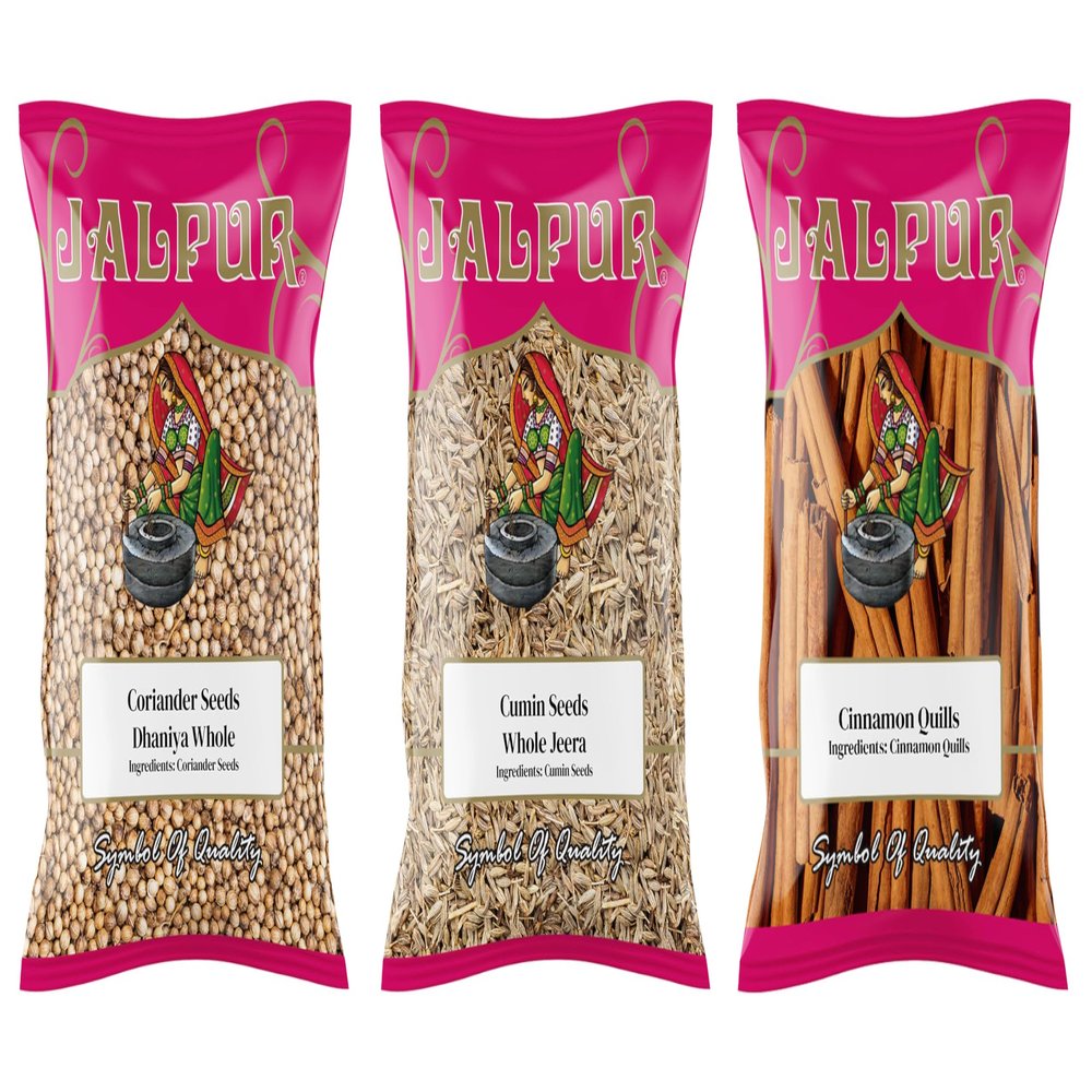 Jalpur Millers Spice Combo Pack  Coriander Seeds, Cumin Seeds & Cinnamon Quills 100g  Premium Whole Spices for Indian Cooking, Curry