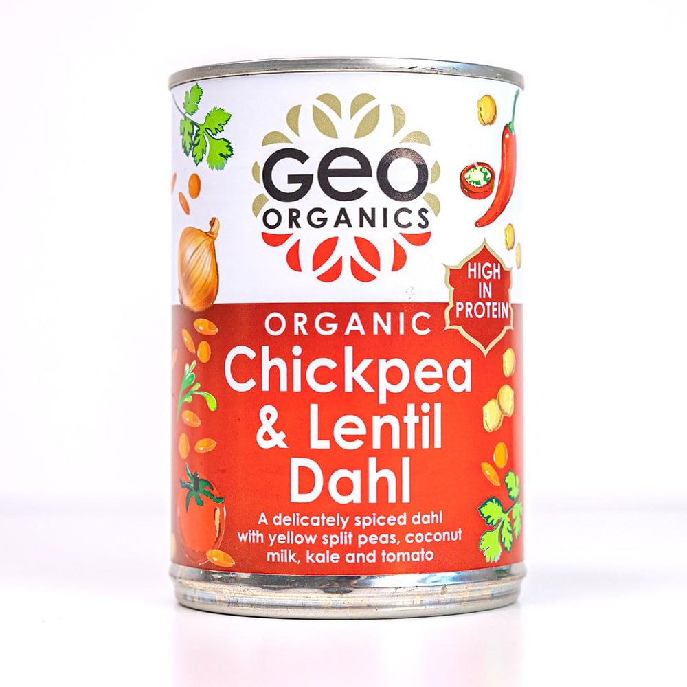 Geo Organics Chickpea & Lentil Dahl 400g (Pack of 1) | Organic Vegan Side Dish for Curry | Mild Spice | Certified Organic & Gluten-free Healthy Food | Suitable For Vegetarians & Vegans