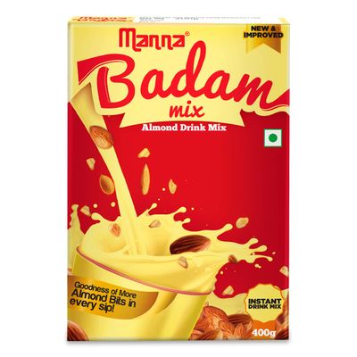 Manna Instant Badam Mix Cold Or Hot Drink With Real Almond Pieces - 200g, Pack Of 2 (Box)