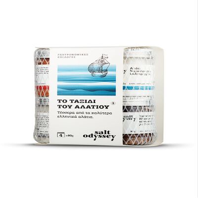 Salt Odyssey Combo Greek Salts  4 x 80 g | Natural Sea Salt | Sea Salt with Smoked Paprika | Beechwood Smoked Sea Salt | Fleur de Sel