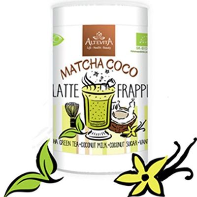 BIO Matcha Latte 220g - Instant Matcha Latte Matcha Frappe, Top Quality and Perfect Taste, Instant Matcha Coco Latte Matcha Smoothie, Organic Matcha tea powder with Organic Coconut Milk, Organic Coconut Sugar, Organic Vanilla Powder - 220g