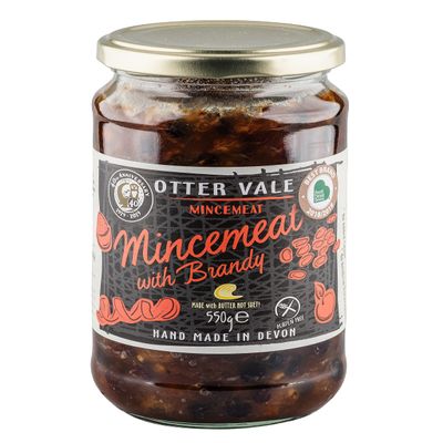 Otter Vale Mincemeat with Brandy, made with butter and a healthy splash of brandy, hand-made in Devon, gluten-free, 550g glass jar
