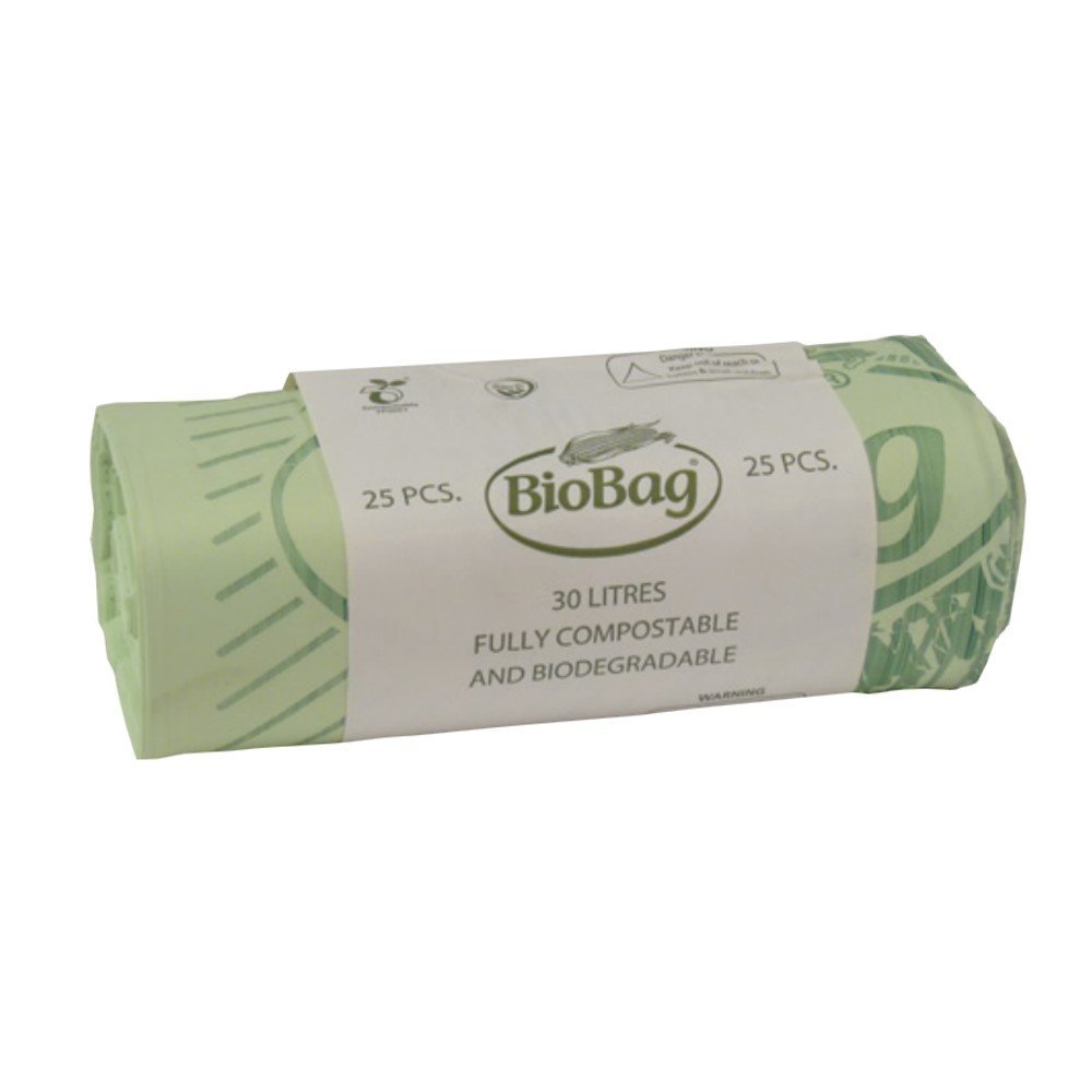 30 Litre x 25 BioBag Compostable Biodegradable Kitchen Food Waste Caddy Bin Liner Bags/Sacks (30L) - Certified EN13432