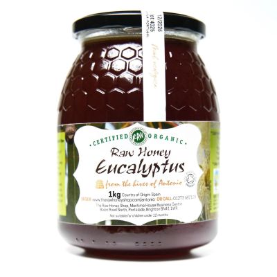 Antonios Raw Certified Organic Eucalyptus Honey 1kg/Premium Range Award-Winning - Pure, Antibacterial, Cold Pressed & Unpasteurised, Natural Honey, Certified Organic/The Raw Honey Shop