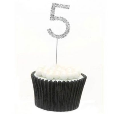 Sparkle & Celebrate! Rhinestone Number Cake Topper The Ultimate Birthday & Anniversary Cake Bling (5 (Five), Silver)