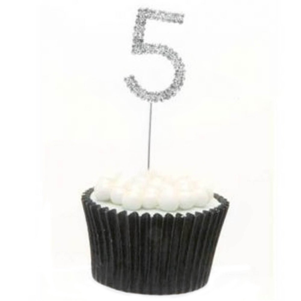 Sparkle & Celebrate! Rhinestone Number Cake Topper The Ultimate Birthday & Anniversary Cake Bling (5 (Five), Silver)