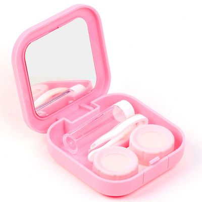 Adecco LLC Portable Contact Lens Case Travel Kit Mirror +bottle + tweezers Container Holder (pink)