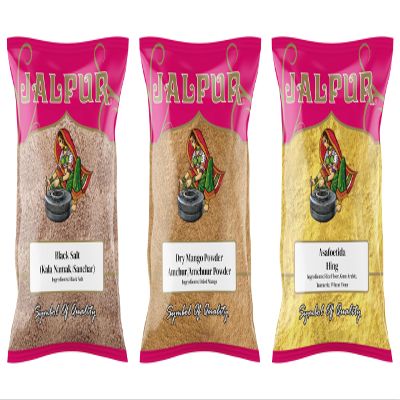 JALPUR MILLERS Spice Combo Pack Black Salt 100g, Mango Powder 100g, Asafoetida Powder 50g Essential Premium Indian Spices Freshly Packed, Aromatic & Authentic 3-Pack for Everyday Cooking