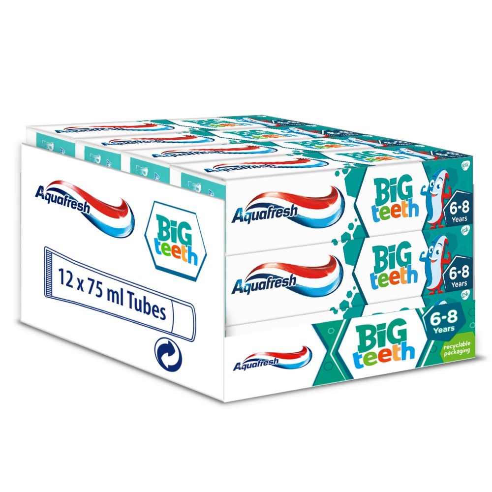 Aquafresh Toothpaste for Kids, Big Teeth Toothpaste for Children 6-8 Years, Pack of 12 x 50ml