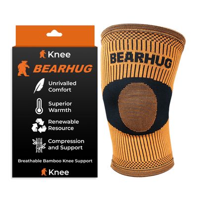 Bearhug Bamboo Knee Support For Women and Men - Compression Sleeve Knee Brace for Running, Walking, Weight Lifting & Skiing - Knee Sleeves Braces to Aid Arthritis Pain Relief, L