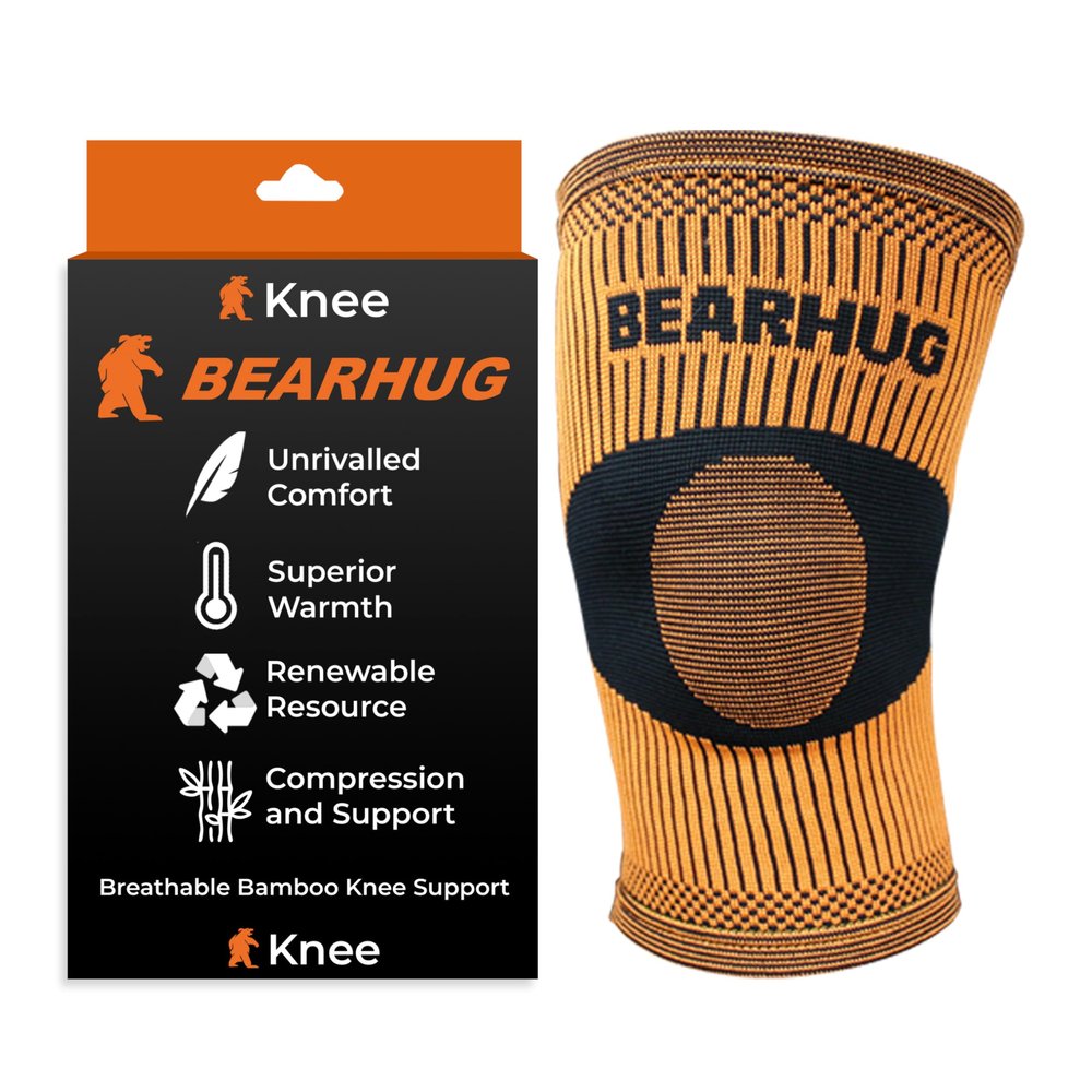 Bearhug Bamboo Knee Support For Women and Men - Compression Sleeve Knee Brace for Running, Walking, Weight Lifting & Skiing - Knee Sleeves Braces to Aid Arthritis Pain Relief, L