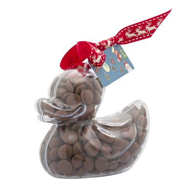ButtonChocs Christmas Chocolate Duck. Belgian Milk Chocolate Gift for Christmas.