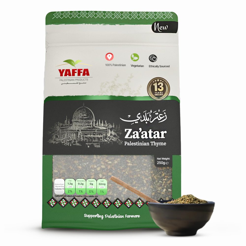 Yaffa Premium Palestinian Zaatar Thyme Mix Vegan Non-GMO No Additives Traditional Mediterranean Blend for Rich Flavors in a Re-Sealable Bag Product of Palestine (250g)