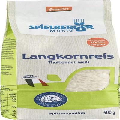 Spielberger Organic Longgrain Rice, Thai Bonnet, White, Demeter (2 x 500 g)