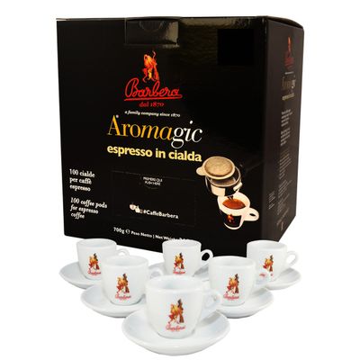100pcs Coffee Pods "Aromagic" + Premium Espresso Cups Set - Barbera Coffee