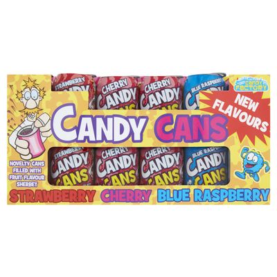 (36 Pack) Crazy Candy Factory Candy Cans Strawberry, Cherry, Blue Raspberry - 36 x 13g. SUITABLE FOR VEGETARIANS.