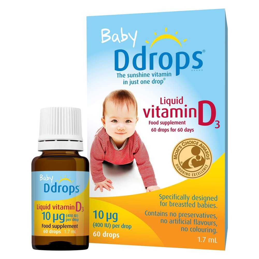 Baby Ddrops 10 g 60 Drops - Daily Vitamin D3 Supplement for Infants and Young Children - Supports Teeth & Bone Health - No Preservatives, No Taste, Non-GMO, Allergy-Friendly.