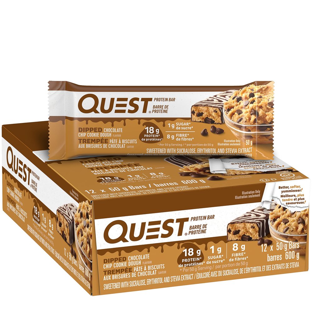 Quest Nutrition Chocolate Chip Cookie Dough Protein Bars, High Protein, Low Carb, Gluten Free, Keto Friendly, 12 Count