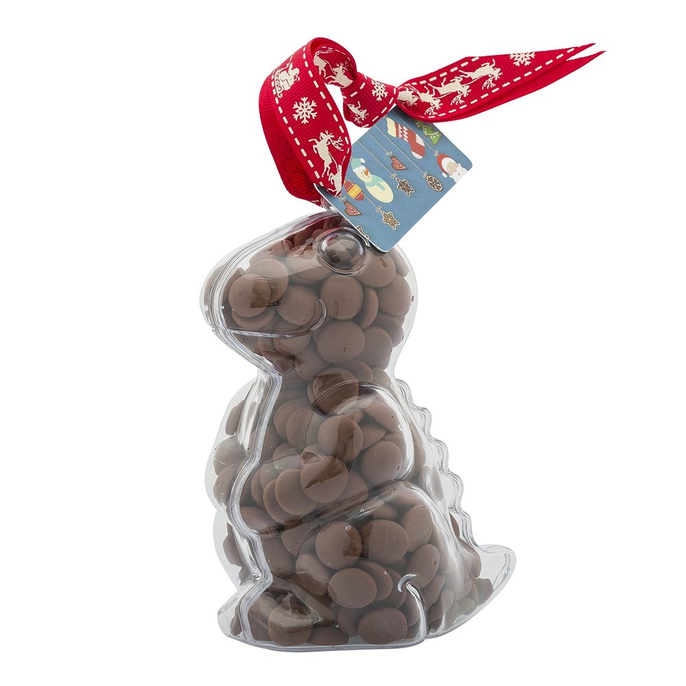 ButtonChocs Christmas Chocolate Dinosaur. Belgian Milk Chocolate Gift for Christmas.