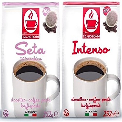 Bonini Seta & Intenso Pack of 2 Variety Coffee Pods. Senseo Compatible Coffee Pods. Each Pack 36 Pods (Total 72 Pods)
