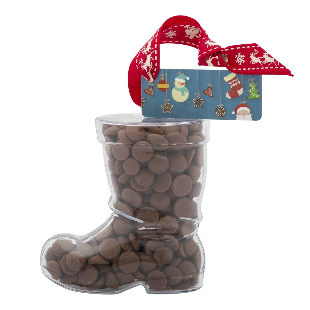 ButtonChocs Christmas Chocolate Santa Boot. Belgian Milk Chocolate Gift for Christmas.