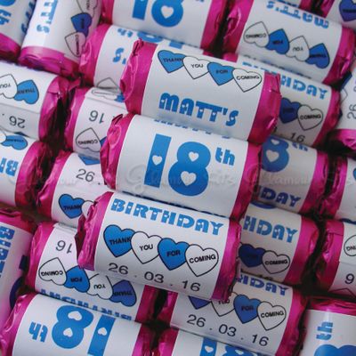 50 Personalised 18 Birthday BOY Blue MINI Love Hearts Sweets