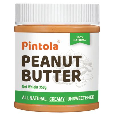 Pintola All Natural Peanut Butter Creamy 350g | Unsweetened | 30g Protein | No Palm Oil, Natural, No Added Sugar, Vegan and Single Origin Peanuts | sugar free peanut butter | 100% Pure | Nut Butter