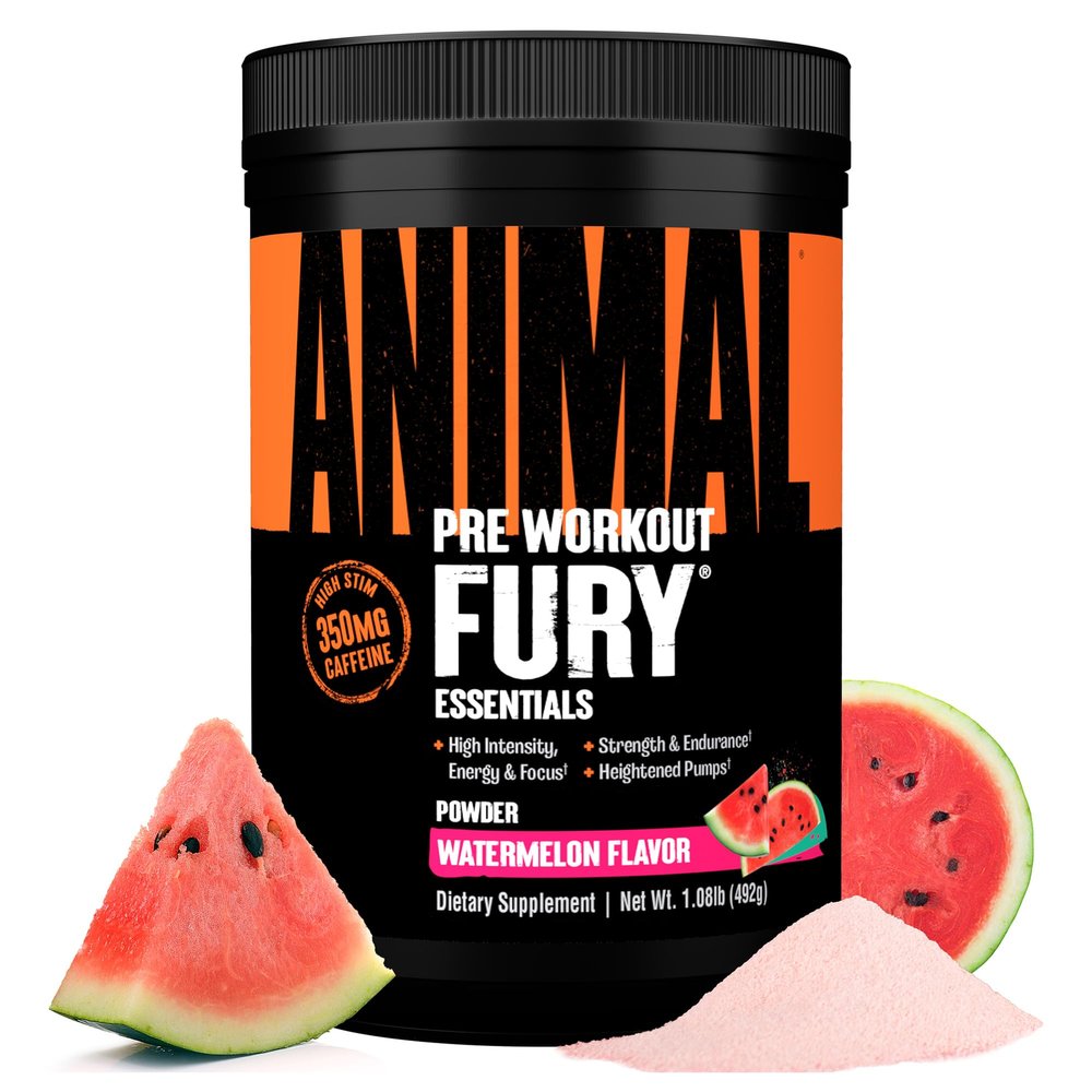 ANIMAL Fury Pre Workout Watermelon Training Booster with BCAA, beta-Alanine, citrulline & 350 mg Caffeine Sugar-Free pre-Workout Powder for Focus, Pump & Energy 30 Servings