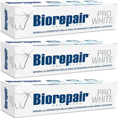 Biorepair Pro White Whitening Toothpaste with microRepair 2.5 fl.oz 75ml,Pack of 3