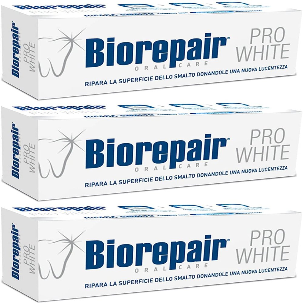 Biorepair Pro White Whitening Toothpaste with microRepair 2.5 fl.oz 75ml,Pack of 3