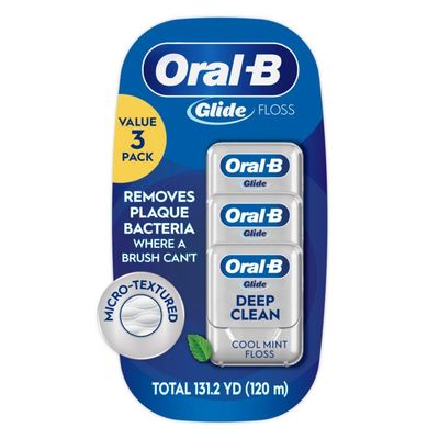 Oral-B Glide Pro-Health Dental Floss, Deep Clean Cool Mint Flavor, 40 M, 3 Count