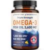Triple Strength Omega 3 Fish Oil 3600 mg | EPA & DHA | Over 2100mg Omega-3 Fatty Acids | 1300mg EPA + 860mg DHA | Best Essential Fatty Acids | Premium Wild Caught & Burpless Fish Oil | 120 Ct view 1